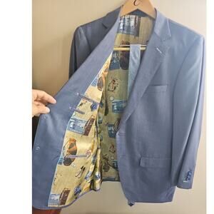 Commonwealth Clothes Mens Blue Blazer St Andrews Print On Inside